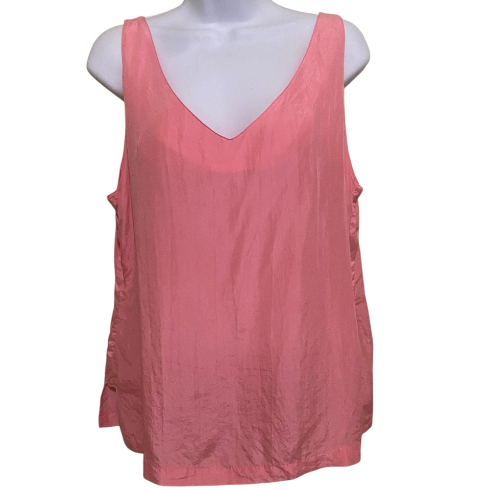 Petal‎ Pink 100% Crinkle Silk Chemises Tank V Neckline VTG 90’s Oversized Medium